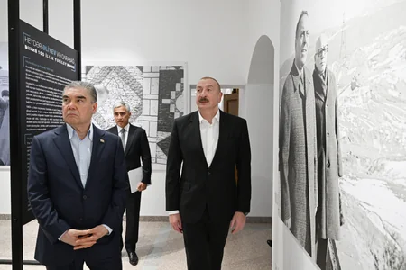 President Ilham Aliyev and Gurbanguly Berdimuhamedov visited “Heydar Aliyev and Garabagh” exhibition at Creativity Center in Shusha