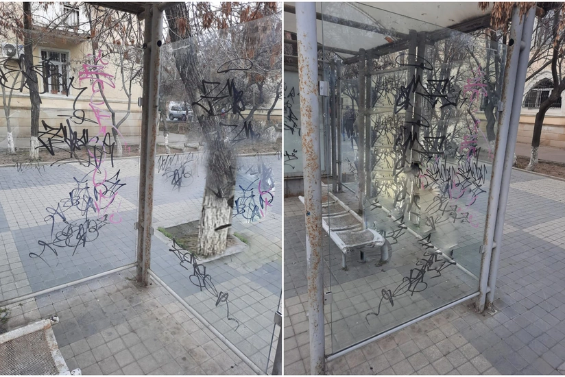 Sumqayıtda avtobus dayanacaqlarının şüşələrinə müxtəlif işarələr yazanlar müəyyənləşib