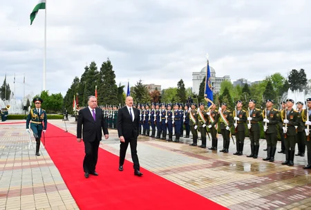 Official welcome ceremony held for President Ilham Aliyev in Dushanbe