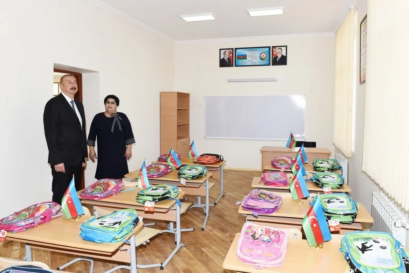 President Ilham Aliyev views newly-reconstructed school No 187 in Mashtagha settlement
