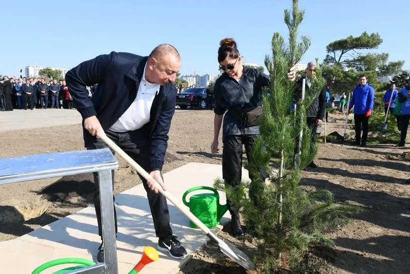 President Ilham Aliyev and first lady Mehriban Aliyeva attended tree-planting campaign in Khatai district, Baku