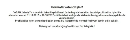 ASAN ödəniş sistemi fəaliyyətini bu gündən davam etdirəcək