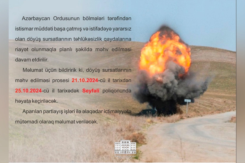 MN: İstifadəyə yararsız döyüş sursatları məhv ediləcək