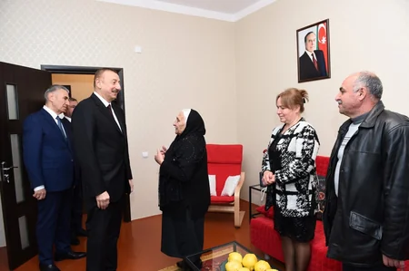 President Ilham Aliyev views new residential complex for IDPs in Tartar district