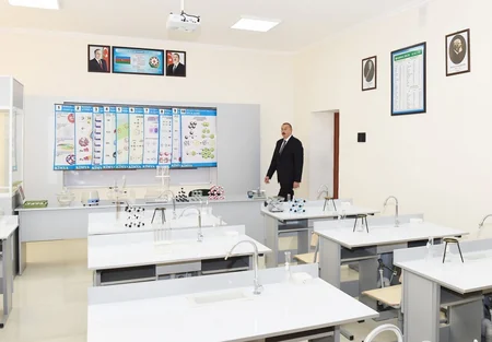 President Ilham Aliyev views newly-reconstructed school No 187 in Mashtagha settlement