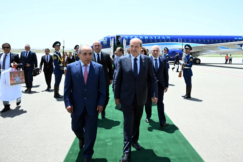 President of Northern Cyprus Ersin Tatar arrives in Fuzuli