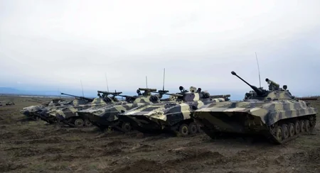 Armored vehicles battle shooting exercises started in frontline zone