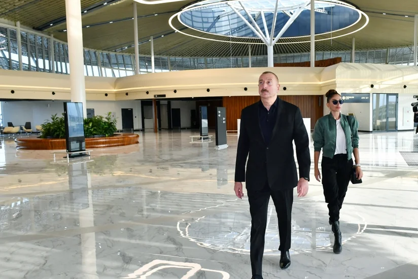 President and First Lady view conditions created at Zangilan International Airport