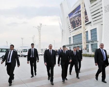 President Ilham Aliyev views Ashgabat Olympic Complex
