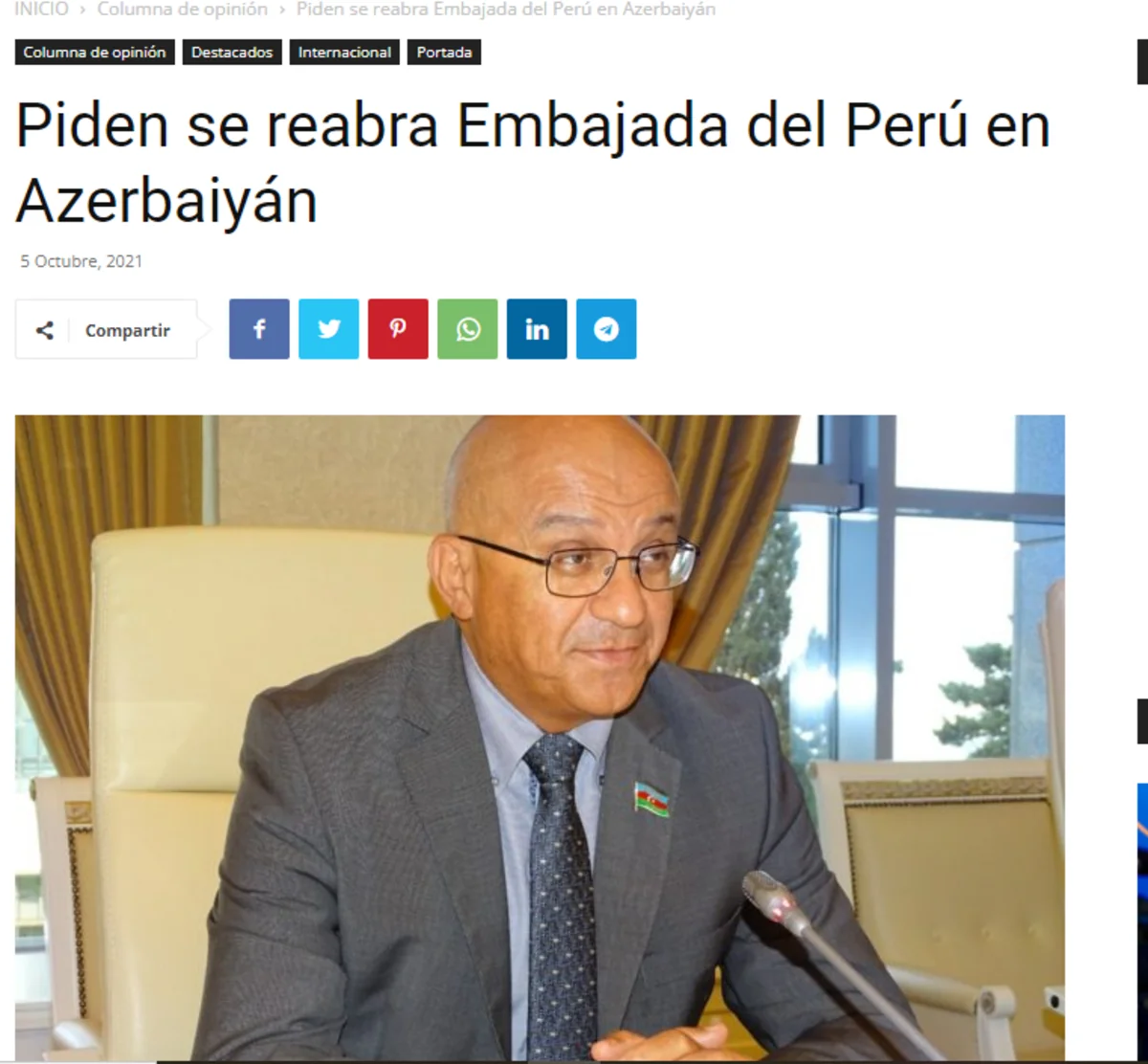 Influential Peruvian media outlet carries interview with Azerbaijani MP