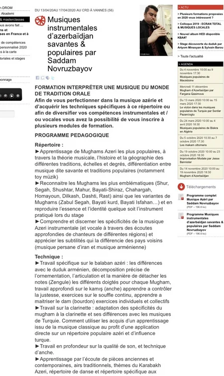 Fransada Azərbaycan muğamı və xalq çalğı alətləri tədris ediləcək
