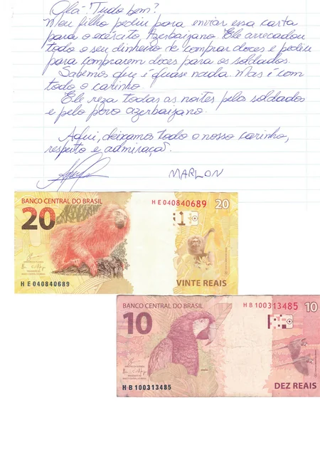 Braziliyada uşaq öz pulunu Azərbaycan əsgərlərinə yardım kimi yolladı