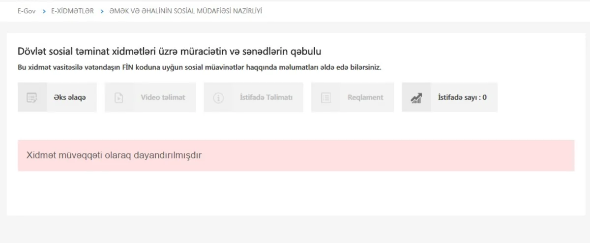 ​Əmək və Əhalinin Sosial Müdafiəsi Nazirliyinin elektron xidmətlərinin əksəriyyəti fəaliyyətini dondurub