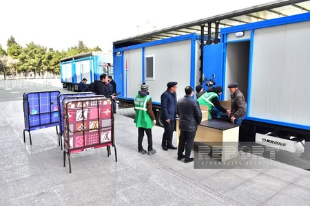 Sumqayıtdan Türkiyəyə daha 4 modul tipli konteyner və 175 min manatlıq humanitar yardım yola salınıb