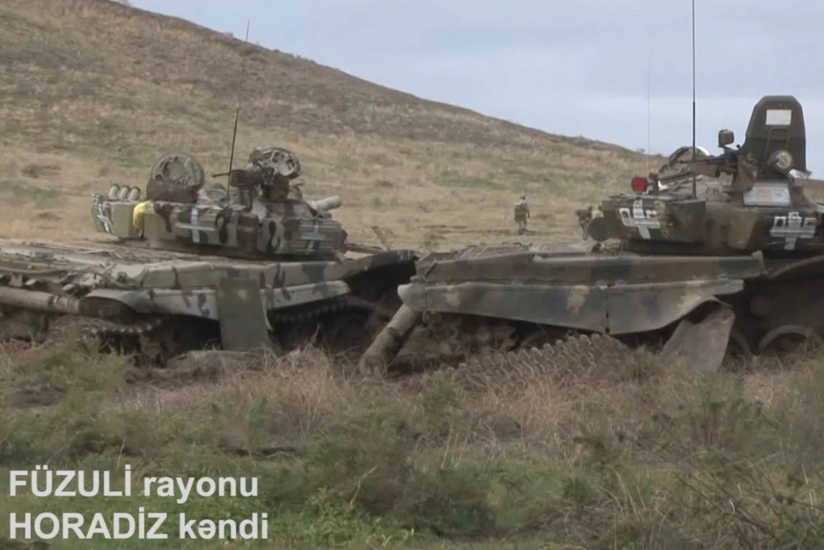 Footage of armored vehicles left by Armenians while fleeing liberated Horadiz