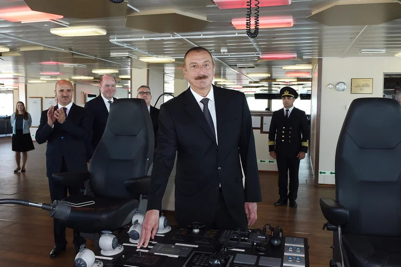 President Ilham Aliyev attends launch of Khankendi’ subsea construction vessel