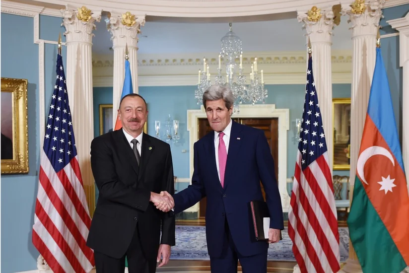 John Kerry and Ilham Aliyev discuss recent work on settlement of Nagorno-Karabakh conflict