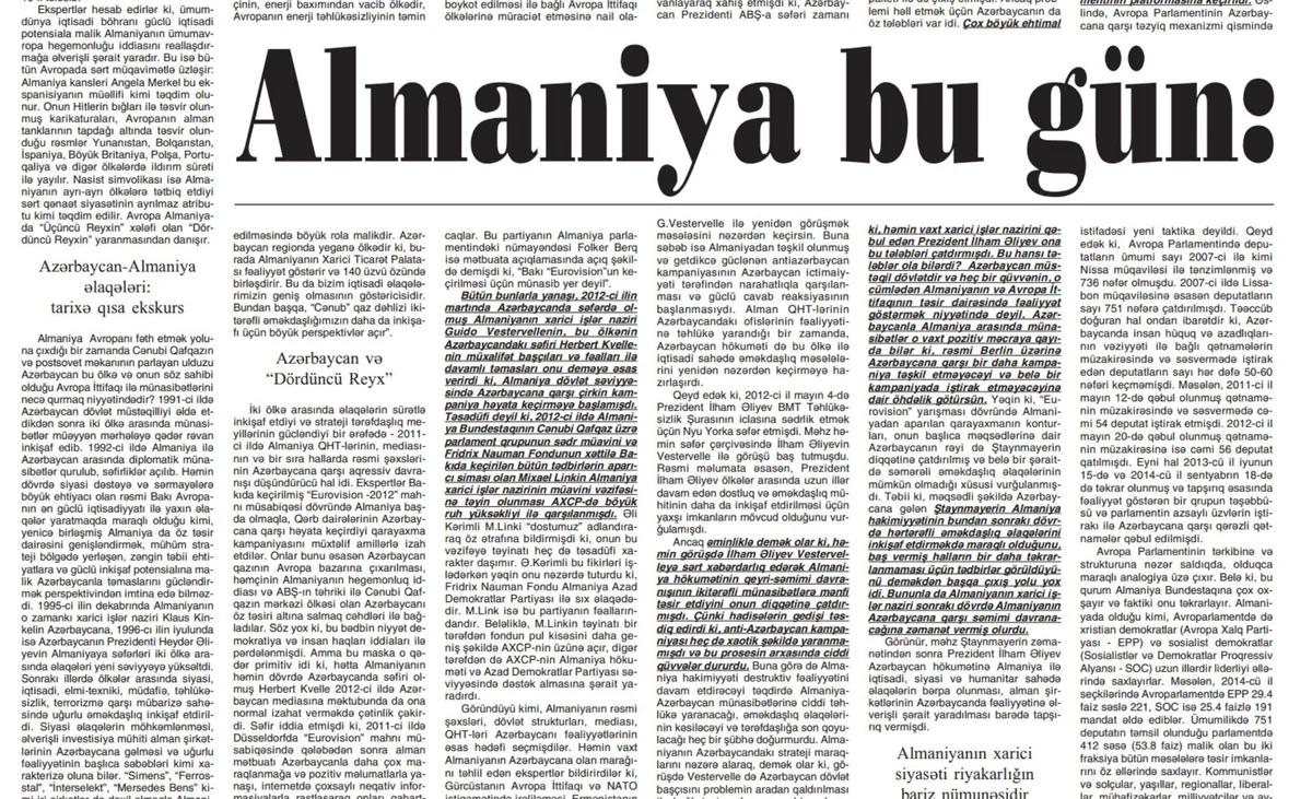 “Azərbaycan” qəzetində “Almaniya bu gün: hegemon, yoxsa vassal?” sərlövhəli məqalə çap olunub