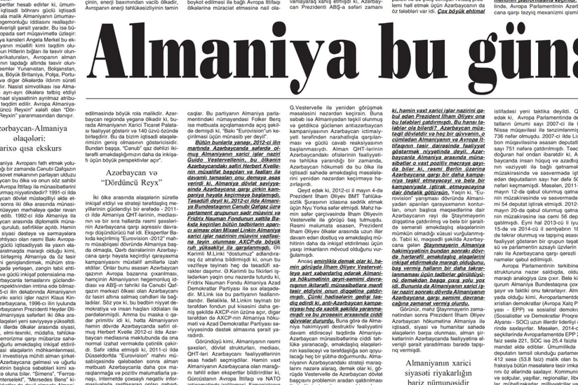 Azerbaijan newspaper published an article titled Germany today: hegemon or vassal?