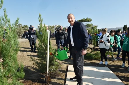 President Ilham Aliyev and first lady Mehriban Aliyeva attended tree-planting campaign in Khatai district, Baku