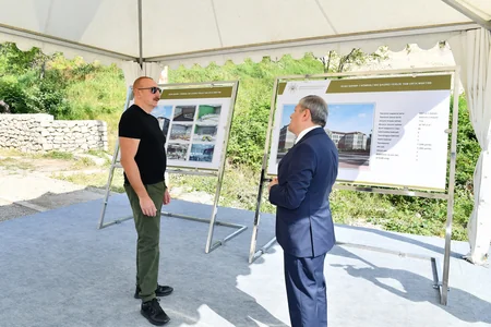 President Ilham Aliyev views construction progress of secondary school No 1 in Shusha