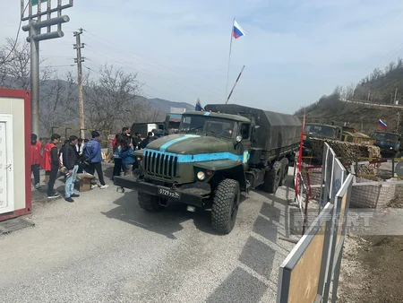 Vehicles of Russian peacekeepers move freely along Khankandi-Lachin road