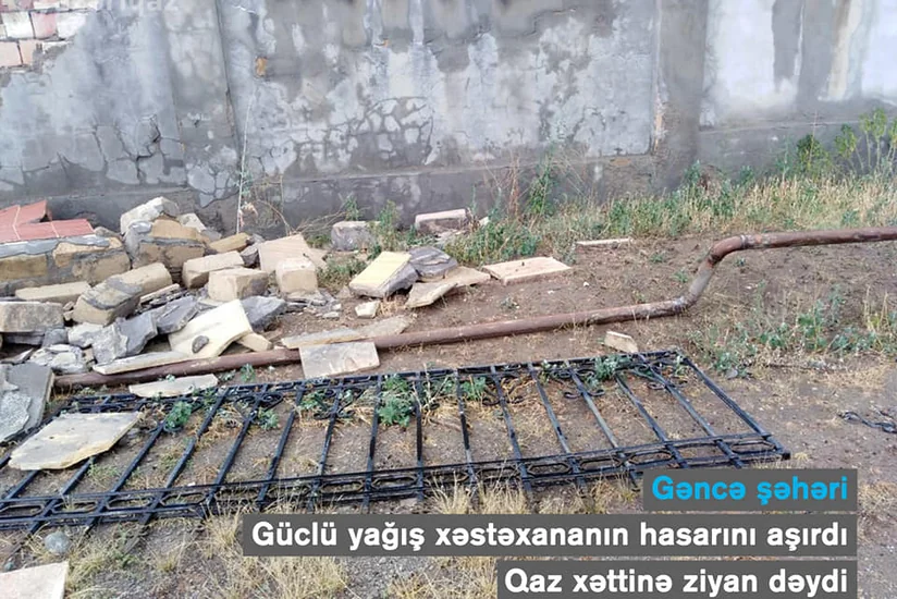 Gəncədə xəstəxananın hasarı uçdu, qaz xətti yararsız hala düşdü