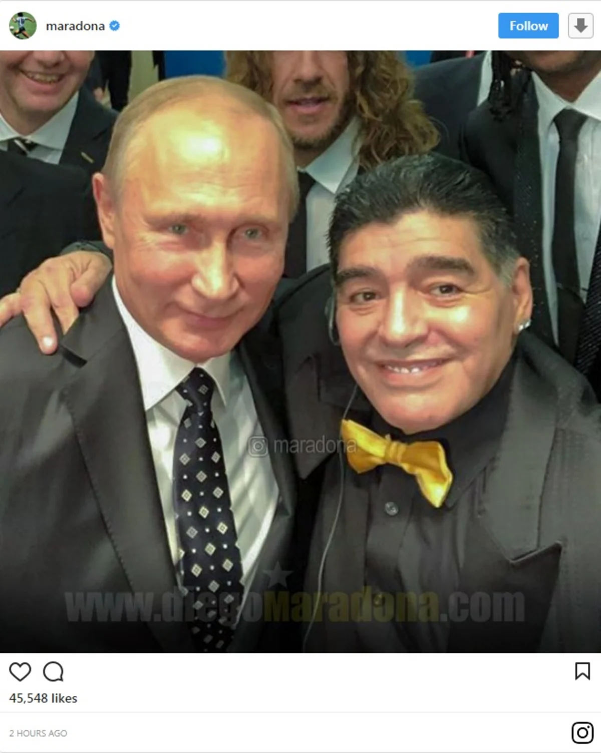 Maradona Putini seçkilərdə qələbə münasibətilə təbrik edib