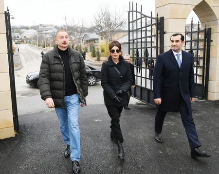 President Ilham Aliyev and first lady Mehriban Aliyeva viewed landscaping work carried out around Shahkhandan tomb in Shamakhi