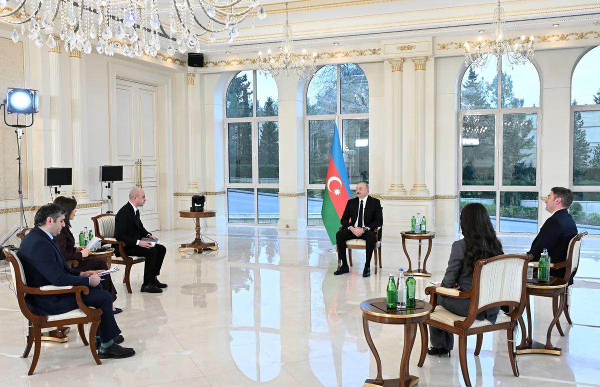 President of Azerbaijan Ilham Aliyev interviewed by local TV channels