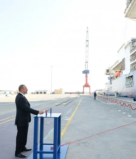 President Ilham Aliyev attends launch of Khankendi’ subsea construction vessel