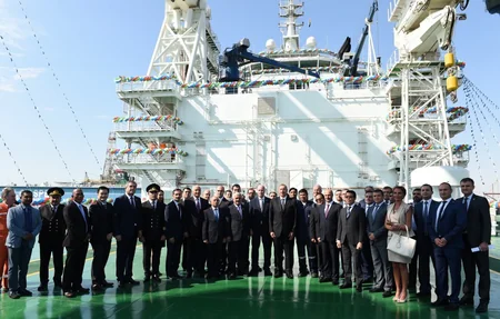 President Ilham Aliyev attends launch of Khankendi’ subsea construction vessel