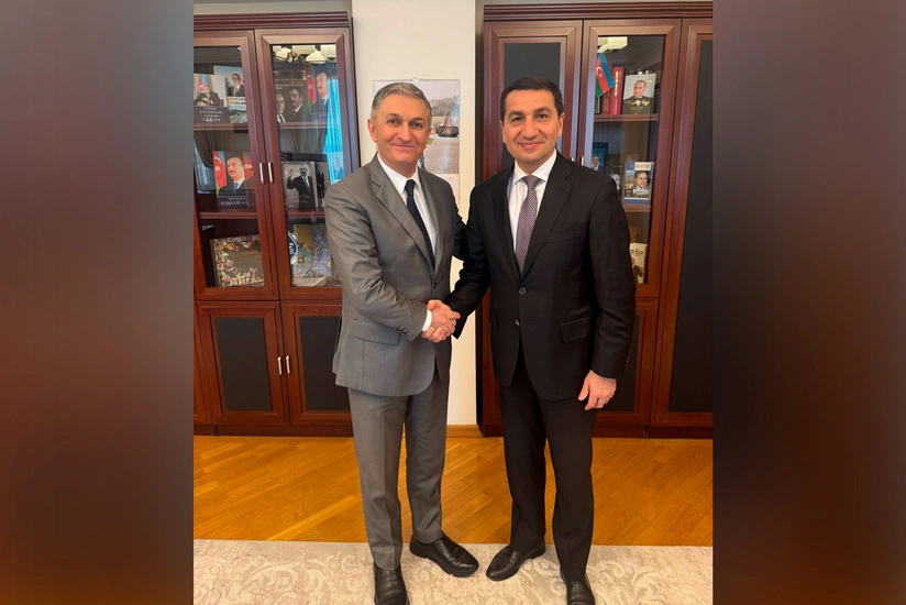 Hikmat Hajiyev receives outgoing Palestinian ambassador