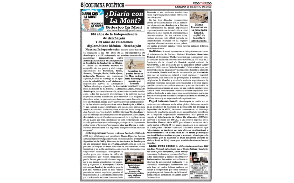 Meksikanın tanınmış qəzetində Azərbaycanın müstəqillik tarixindən bəhs edilib