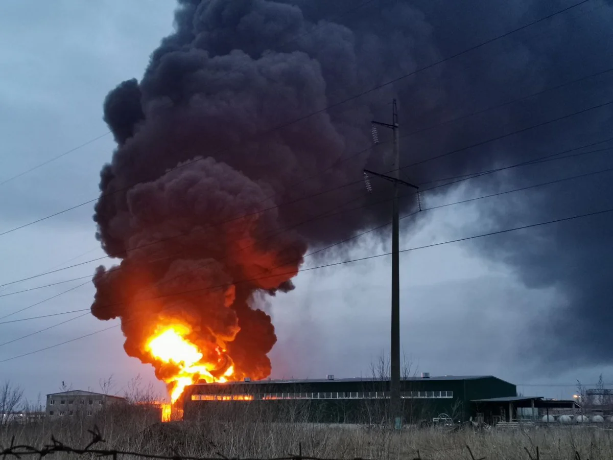 Ukrainian helicopters fire on oil depot in Russia