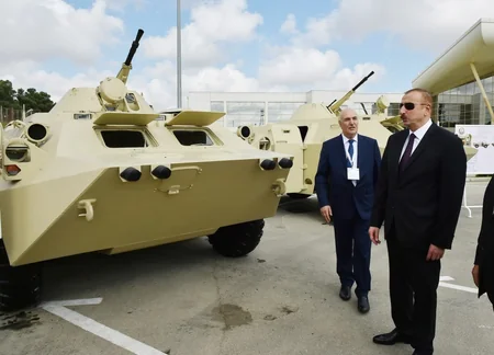 President Ilham Aliyev views 3rd Azerbaijan International Defense Exhibition ADEX 2018