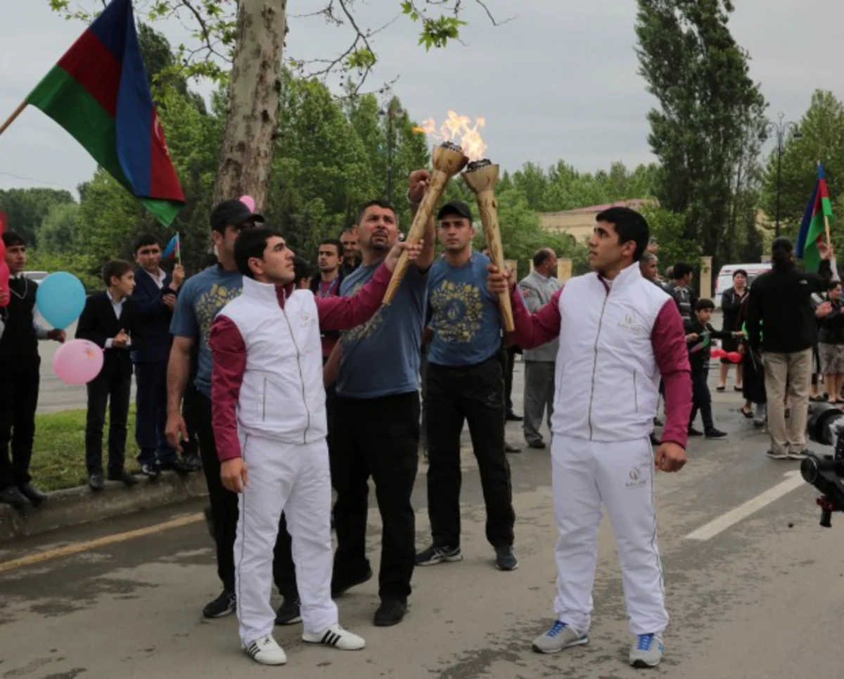 ​Bakı-2015 Avropa Oyunlarının məşəli Yevlax şəhərinə gətirilib - FOTO