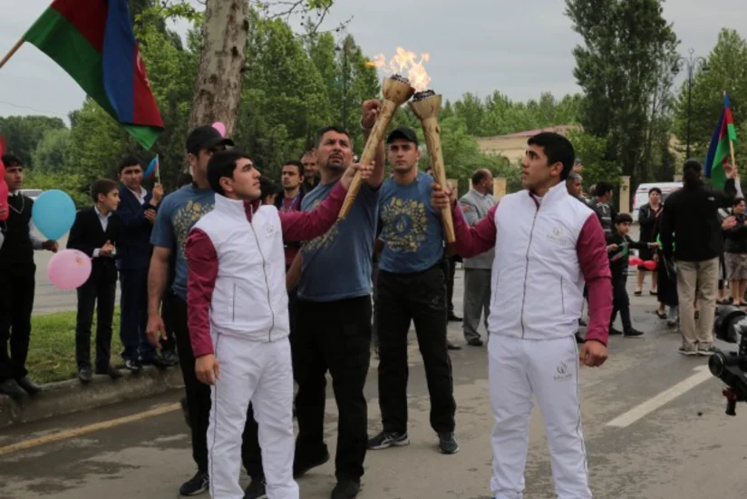 ​Bakı-2015 Avropa Oyunlarının məşəli Yevlax şəhərinə gətirilib - FOTO